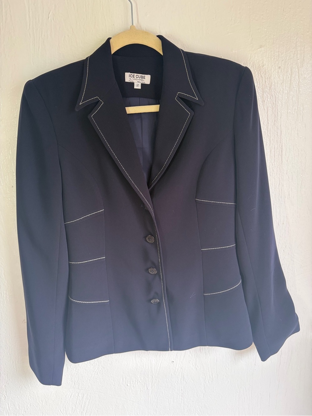 Ice Cube Navy Women's Single-Breasted Blazer with Contrast Stitching